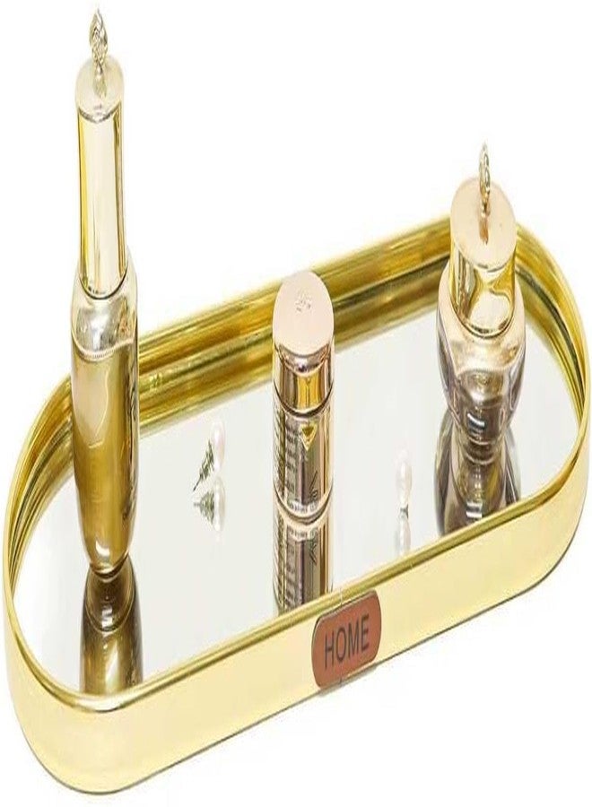 SEMSOIIO Mirrored Tray for Vanity,Decorative Organizer Trays for Bathroom Organizer Jewelry Dresser, 11.8'' x 3.9'' Oval Gold Jewelry Tray for Women (Oval-Small) - Image 1
